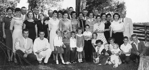 1958, Four generations of Henderson descendants at the golden wedding anniversary of Tab and Hattie Henderson.